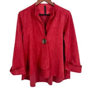 IC by Connie K XL Desert Red Abstract Wearable Art to Wear Blouse Shirt Top